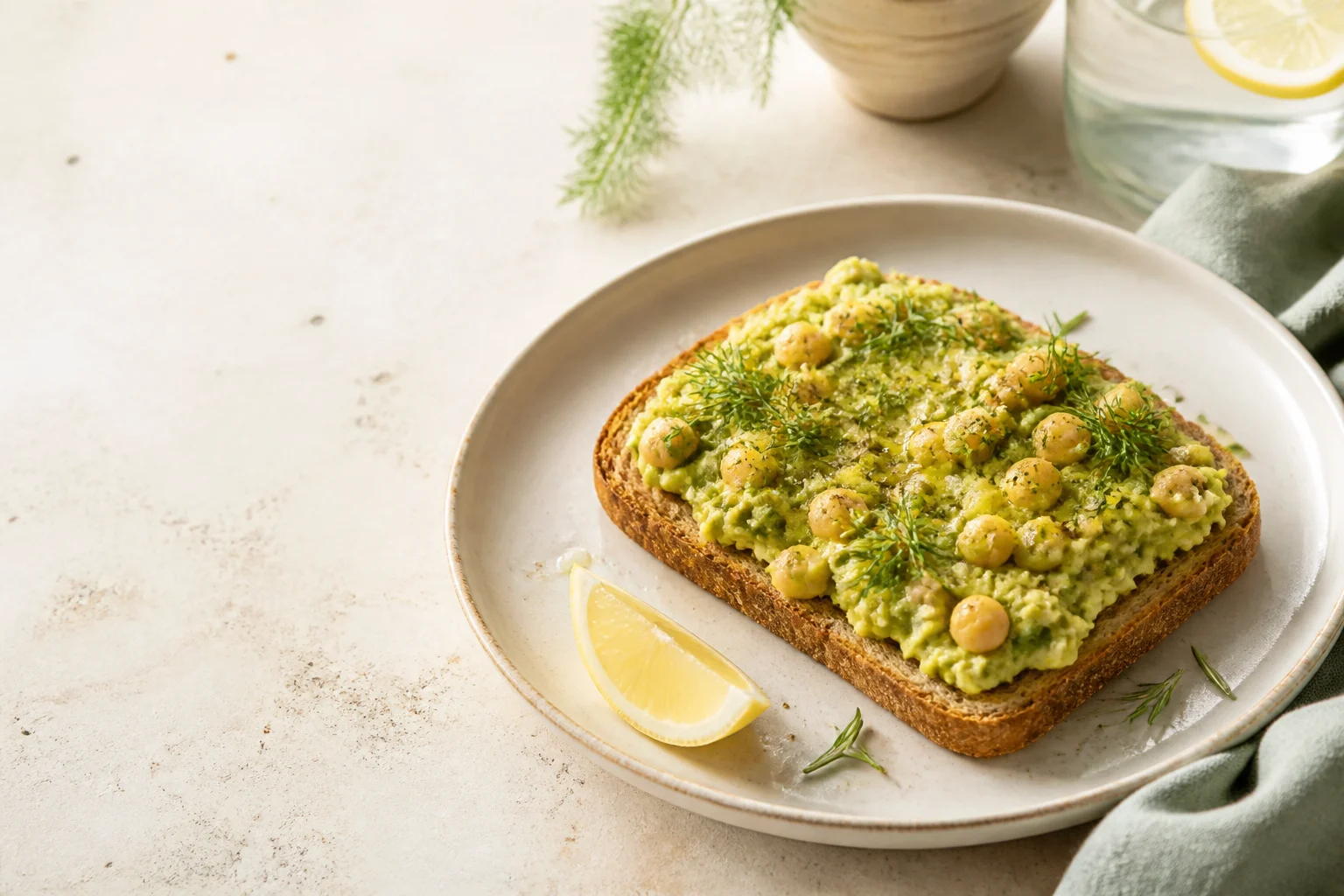 Integralni tost s namazom od avokada, slanutkom i koprom